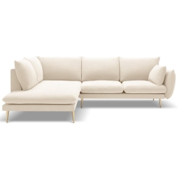 Corner side: Left Kolor tapicerki: shades of beige Colours of the Milo Casa feet: Gold Aksamite: Light Beige Blu22 