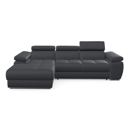 Strona narożnika - Lewa, kolor - Ciemny szary, Tkanina dedykowana Solar - Solar 96, Kolorystyka nóg lizbona - Chrom