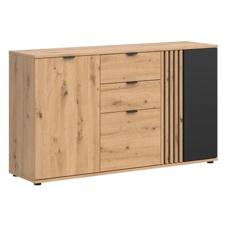 Vabres 150 cm chest of drawers with 3 doors and 2 drawers oak artisan lamella Black Red White