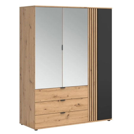 Vabres 150 cm three-door wardrobe with 3 doors and 3 drawers oak artisan laths Black Red White