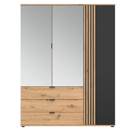 Vabres 150 cm three-door wardrobe with 3 doors and 3 drawers oak artisan laths Black Red White