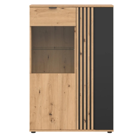 Vabres 90 cm vitrine with 2 doors oak artisan laths Black Red White