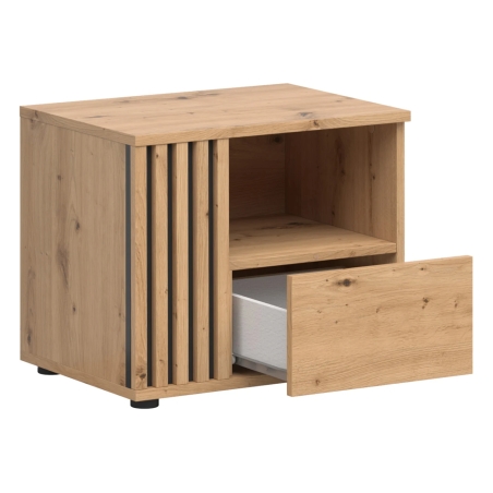 Vabres 55 cm bedside table with drawer oak artisan lamella Black Red White