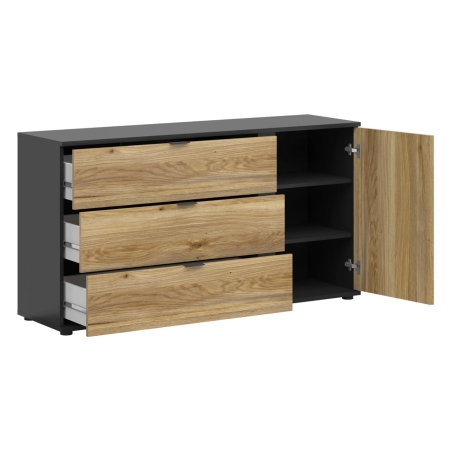 Luen 143 cm chest with doors and 3 drawers oak tegola/oak mauvella Black Red White