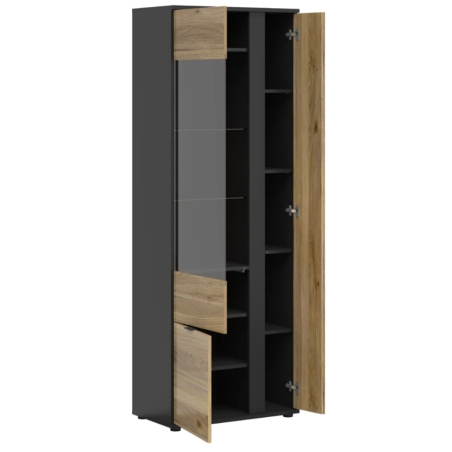 Luen 70 cm vitrine with 3 doors oak tegola/oak mauvella Black Red White