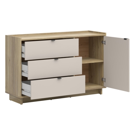 Dalva 134 cm chest of drawers with doors and 3 drawers oak mauvella/kashmir Black Red White