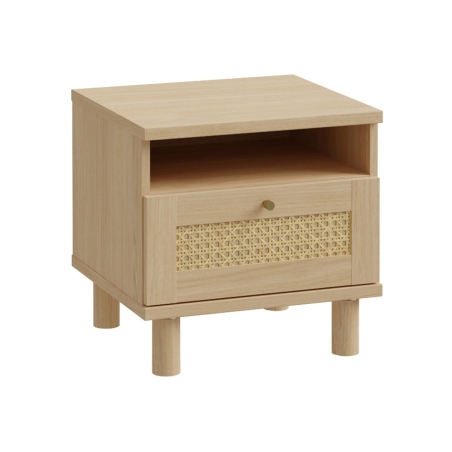 Bedside table Caloroso 45 cm with drawer and shelf oak natural rattan Black Red White