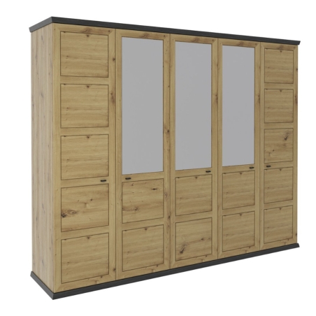 Benton 254 cm five-door wardrobe with mirror oak artisan Black Red White
