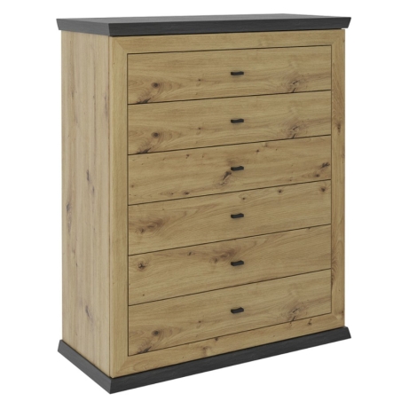 Benton 95 cm chest with 6 drawers oak artisan Black Red White